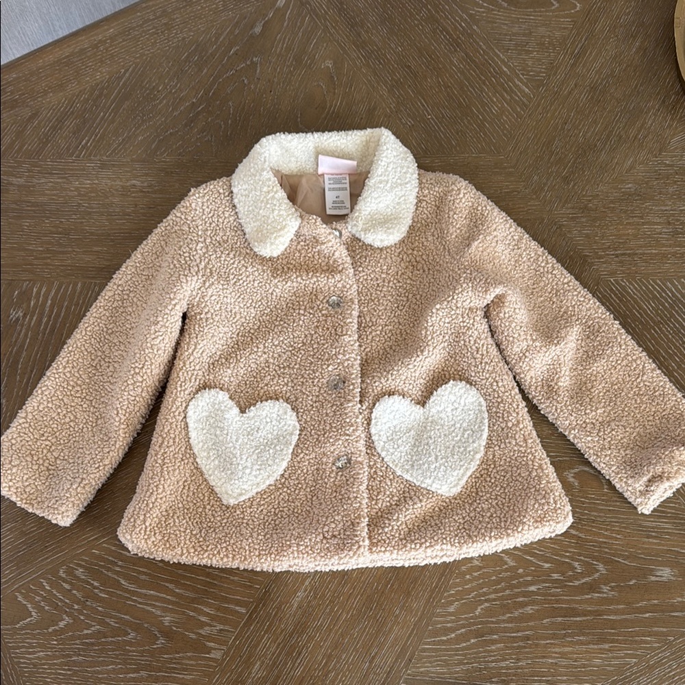 Cozy Beige Sherpa Kids Jacket with Heart Pockets